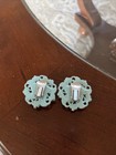 Vintage Blue  Floral Rhinestones Clip On Earrings Mid Century — photo 2