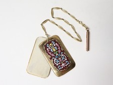 Ancien très beau Carnet de bal cuivre doré émaillé avec porte mine chaîne XIXe