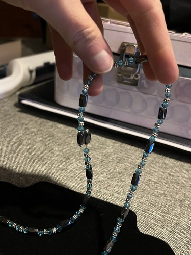 MAGNETIC HEMATITE BEADS Wrap Around Bracelet Blue Crystals Therapy Necklace $14.99