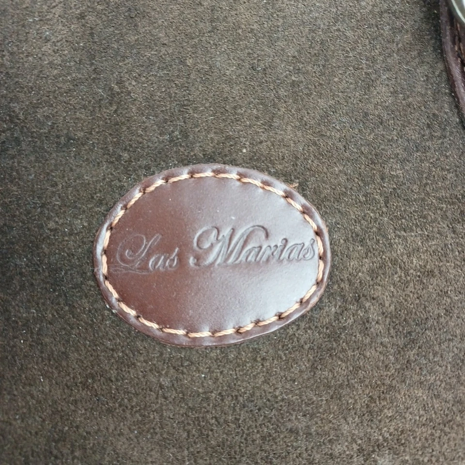 Vintage Las Maria Leather Suede Deep Brown Bowling Bag Style Top Handle Handbag - Image 4 of 4