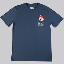 Super Mario Graphic T-Shirt Men  s Medium Blue Nintendo Here We Go Short Sleeve