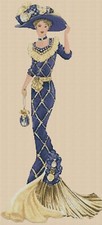 Elegant Lady in Navy Full Length Cross Stitch Chart  #1-157e