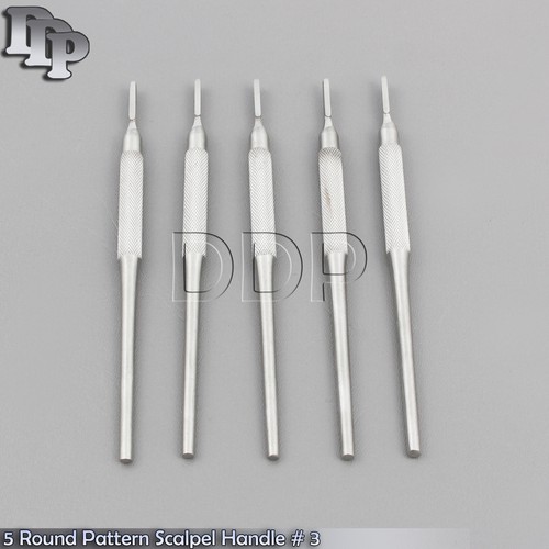 5 piezas Manija de bisturí de patrón redondo #3 Artesanías quirúrgicas veterinarias dentales alemanas - Imagen 3 de 3