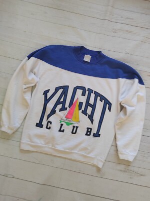 Sun Sportswear Yacht Club Vintage 90s Fleece Pullover Sweatshirt Gr. Medium