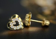 14k Solid Yellow or White Gold Heart Shape CZ Stud Earrings