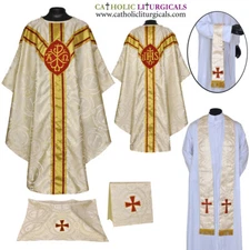 Metallic Gold gothic vestment,stole & 5pc mass set ,Gothic chasuble,casula,casel