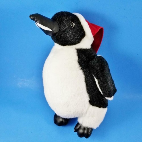 Christmas Penguin Plush 12" with Santa Hat Vtg Wideway Faux Leather Beak Feet - Picture 4 of 9