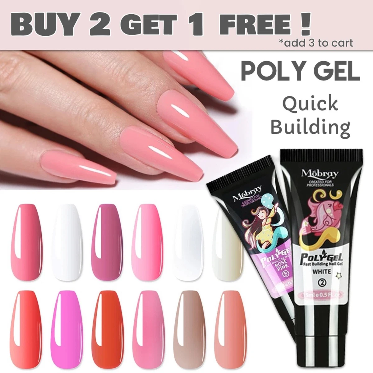 Poly Builder Gel Acrylic Extension UV LED DIY Polygel 15g 12 Colours MOBRAY | eBay