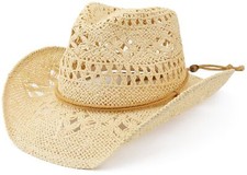 Straw Cowboy Hat for Women and Men with Shapeable Wide Brim Sun Beach Western...