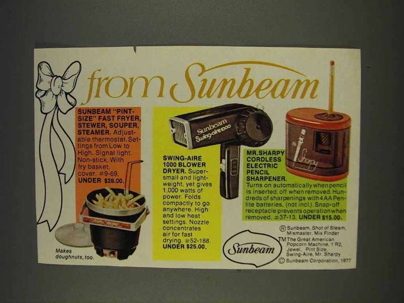 1977 Sunbeam Ad - Fast Fryer; Swing-Aire 1000 Dryer