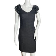 Anthropologie Maeve Dress Womens 0 Black Viala Pintuck Floral Applique Preppy