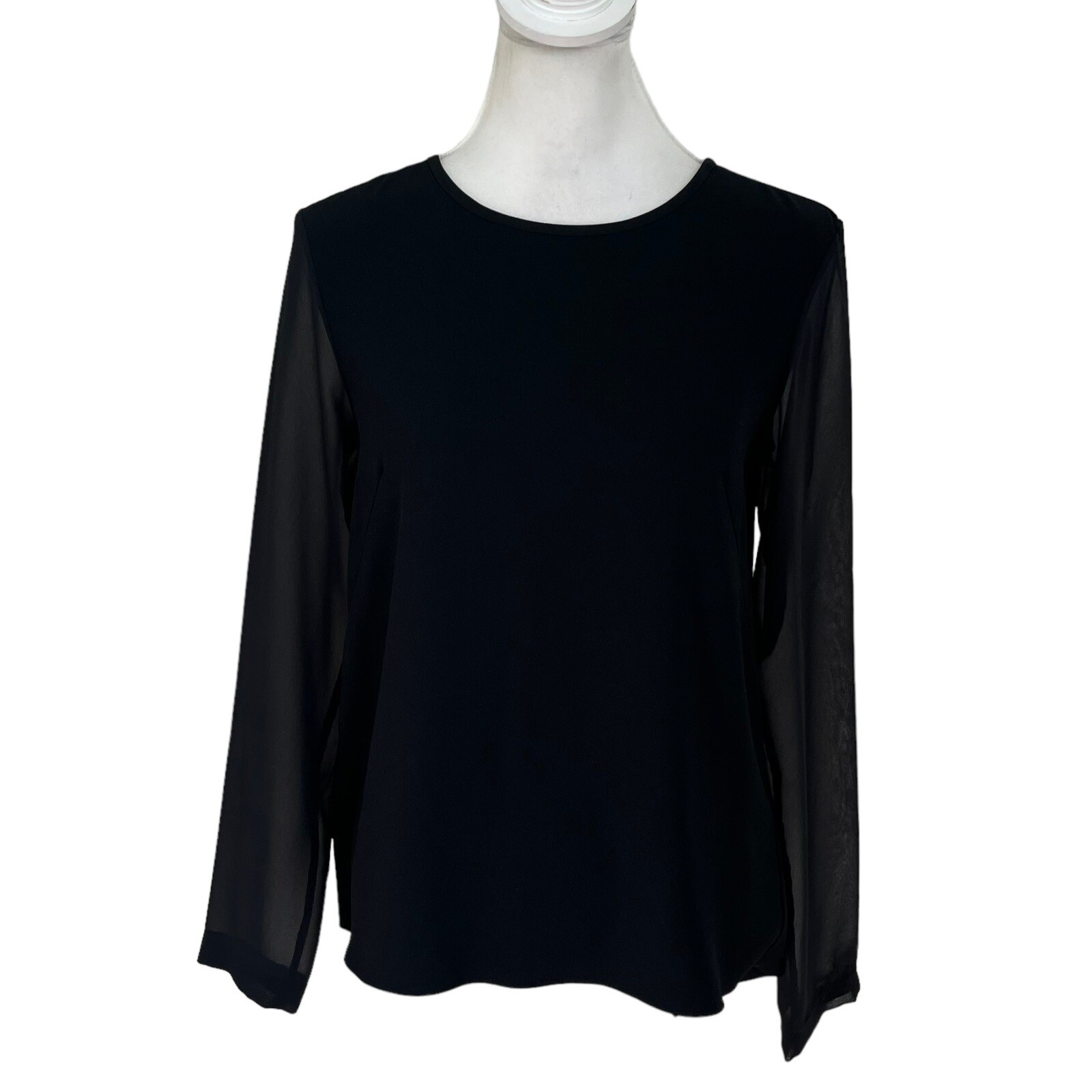Rag & Bone Crepe Boxy Top Sheer Long Sleeves  Black Blouse Womens Size S