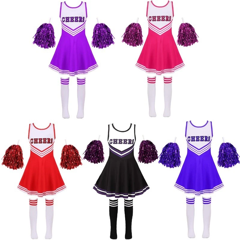 Niños Niñas Conjunto Escuela Animadora Disfraz Baile Uniforme Animador Conjunto Foto 2 de 4