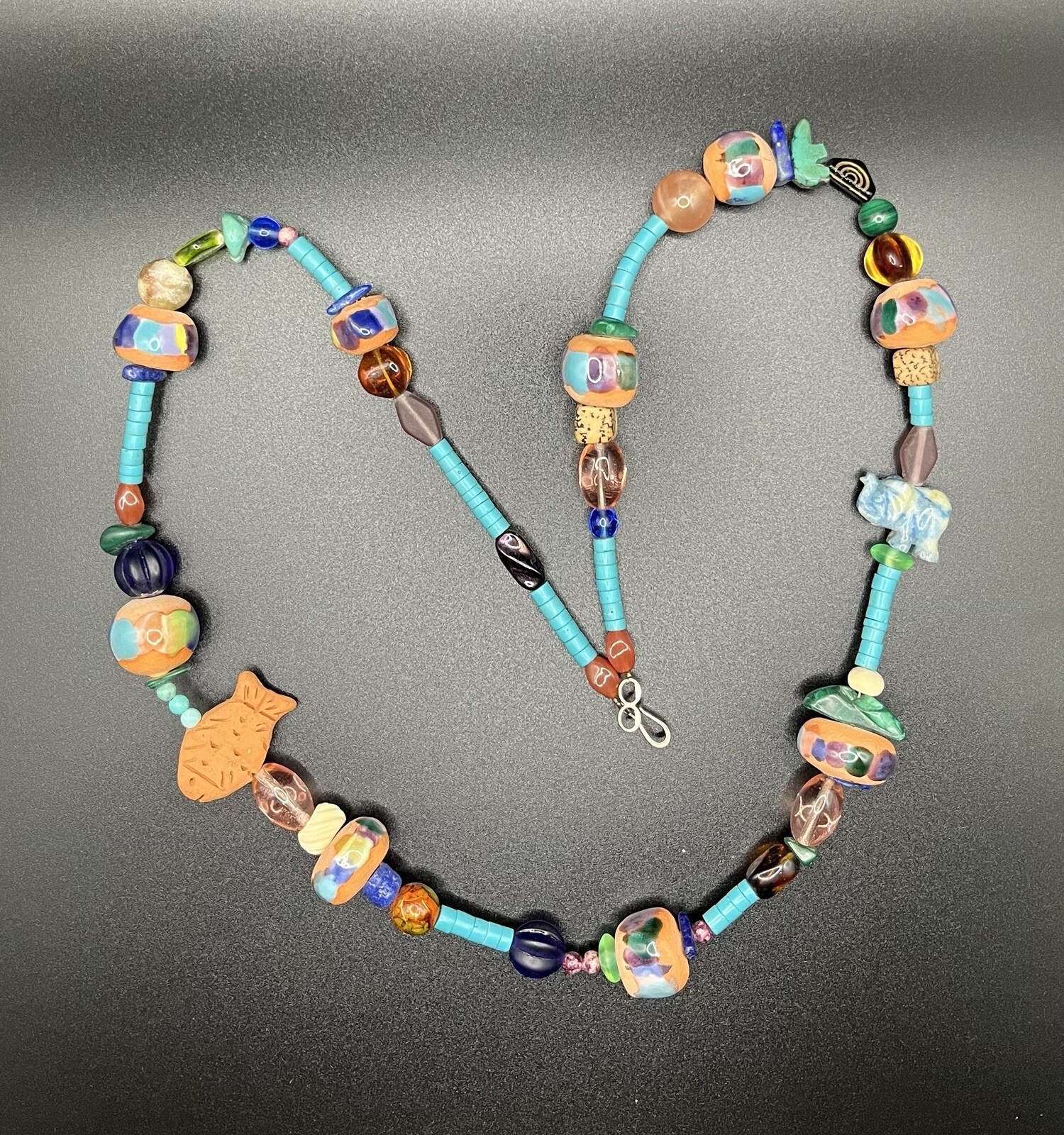 Handmade colorful clay stone bead necklace  -image