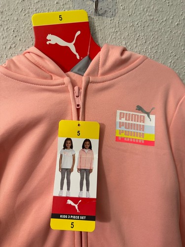 3 PIECE PUMA SET Pink Full Zip Hoodie Jacket Leggings T Shirt Sz 5/6 NEW KIDS - Picture 11 of 48