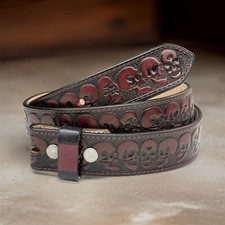 Biker belt, Skull Tooled Brown Leather belt, FULL GRAIN HANDMADE Western Belt