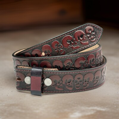 #ad Biker belt Skull Tooled Brown Leather belt FULL GRAIN HANDMADE Western Belt $29.99
