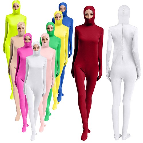 Unisex Women Men Jumpsuit Dance Bodysuit Gymnastics Leotard Stretch Hooded Suit - Picture 4 of 111