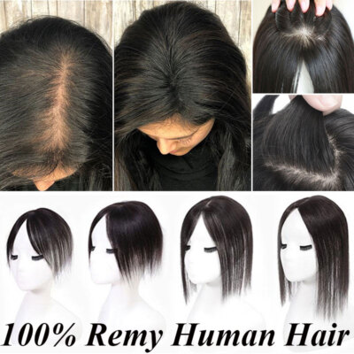 Damen 100% Echthaar Toupet Toupee Topper Clip In Remy Human Hair Haarteile Pony