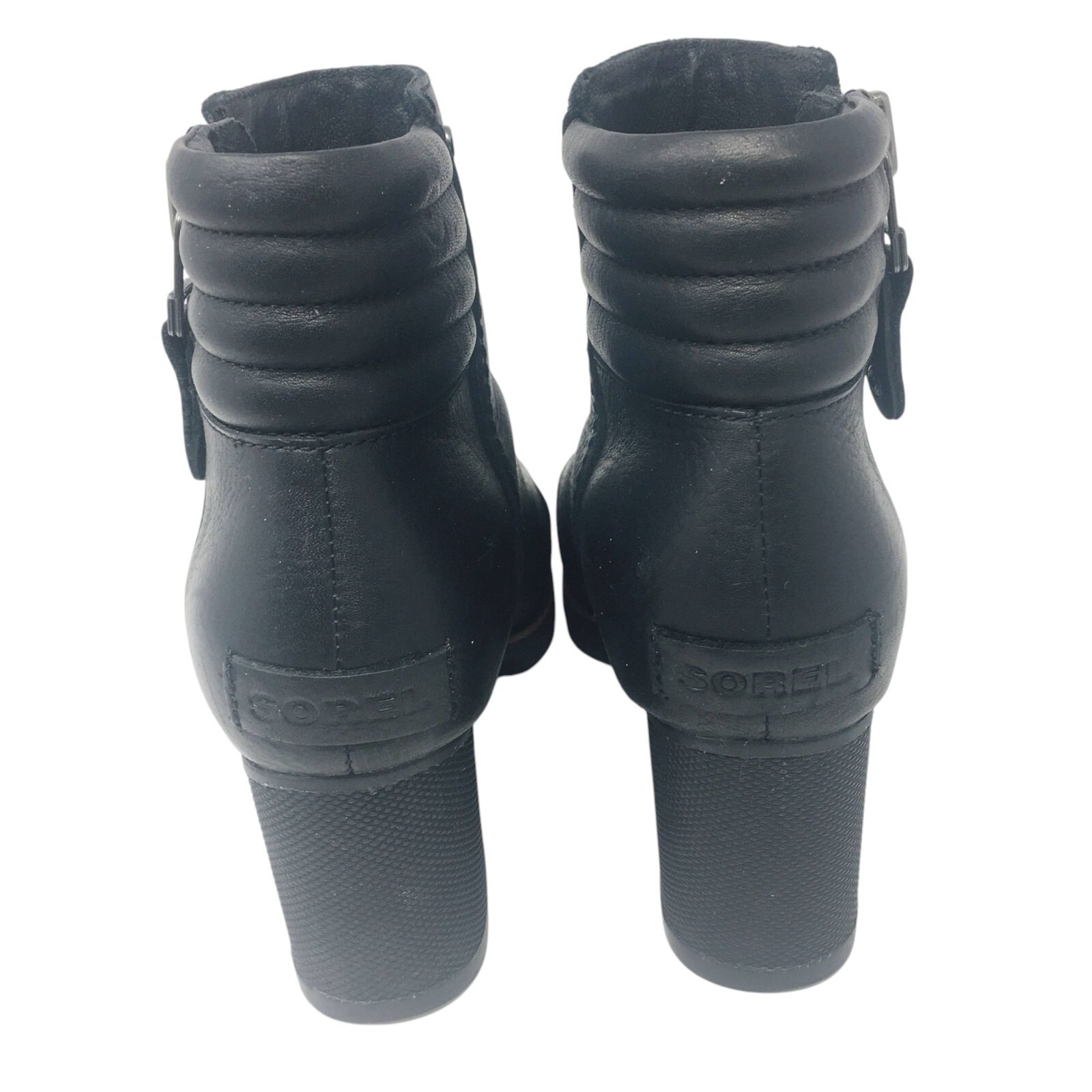 SAOLA Stivaletto Sorel Danica in pelle con zip laterale suola a strappo tacco a blocco nero da donna taglia 6