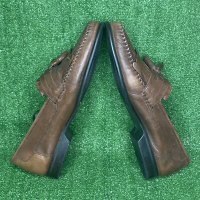 GH Bass Brown Leather Slip On Courier Kiltie Tassel Loafers  display picture 3