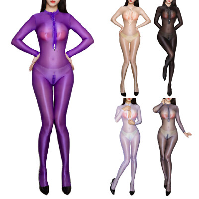 Womens Silky Elastic Smooth Shiny Full Body Tights Gloosy Jumpsuits Bodysuit