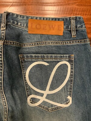 Loewe Blue Stonewashed Tapered Leg Logo Pocket Jeans, Size 38 | eBay