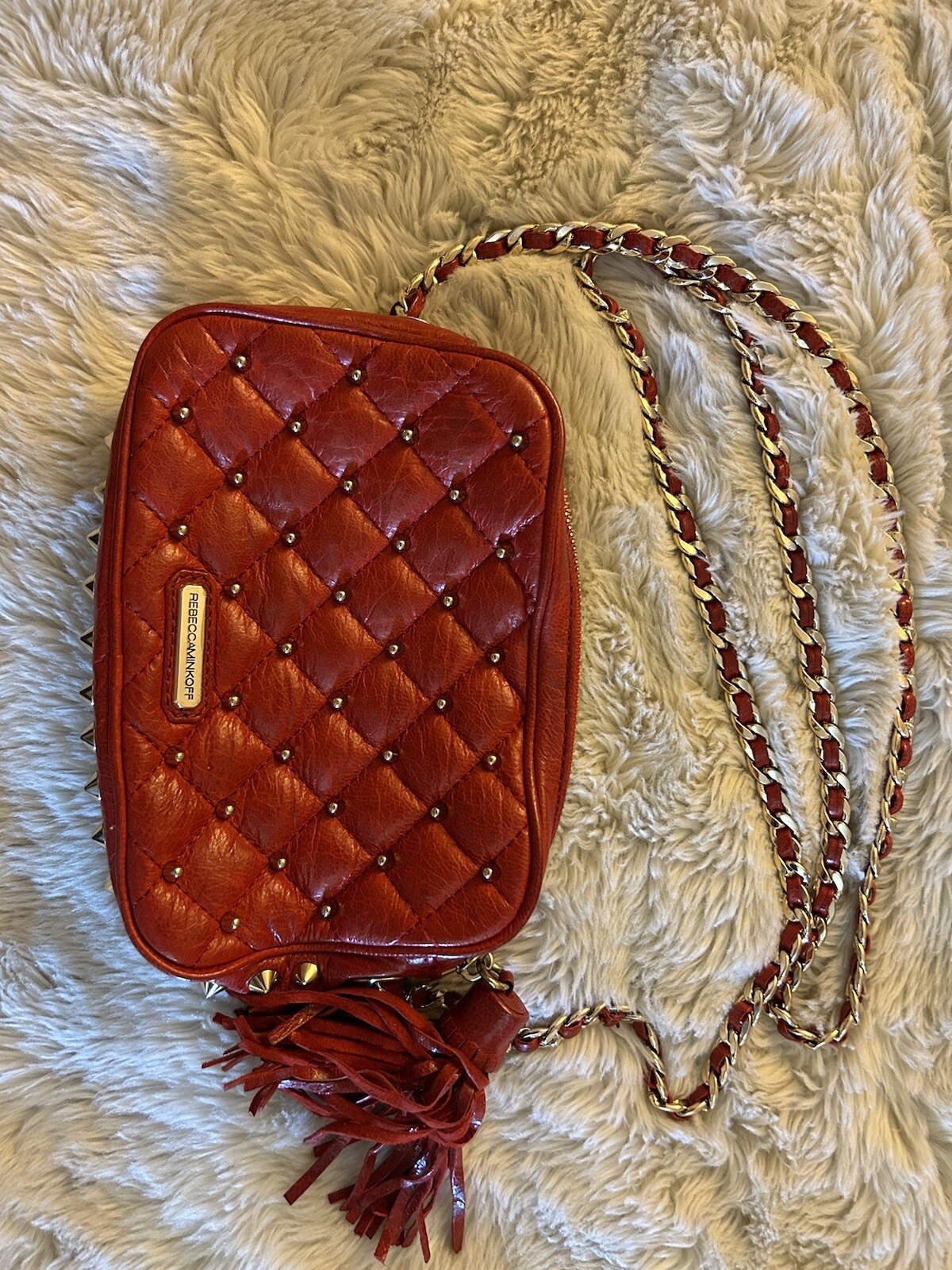 Rebecca Minkoff Red Studded Gold Accent Crossbody Bag