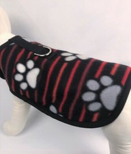 Black Fleece Striped Paw Print Dog Harness Clothes Coat