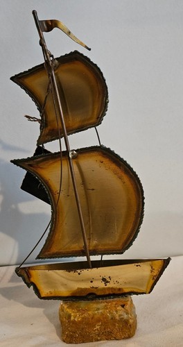 Vintage Mario Jason Segelboot Skulptur signiert Brutalist Bronze Messing/Onyx - Bild 3 von 12