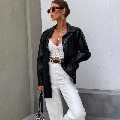 ZARA Faux Leather Snap Front Shirt Jacket Oversized Black {30} | eBay