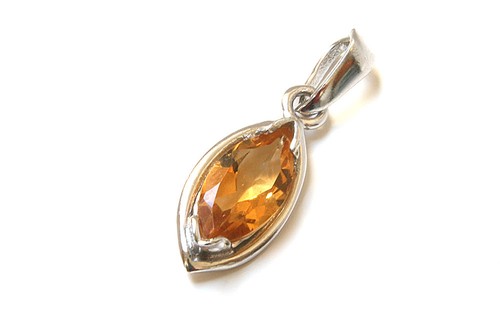 9ct White Gold Citrine Pendant Marquise Necklace no chain Gift Boxed Made in UK - Picture 2 of 7