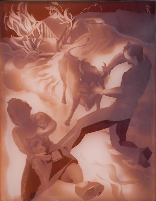 Hans Klein : Scene in Front of a Burning House : 13x19 Canvas Art Print