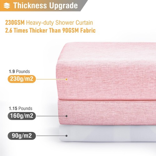 Pink Extra Long Shower Curtain 72x96" Linen Textured Heavy Duty with 12 Hooks - Picture 3 of 6