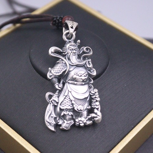 Pure S999 Fine Silver 999 Pendant Men Women Lucky Guangong Pendant 55*27mm - Picture 5 of 11