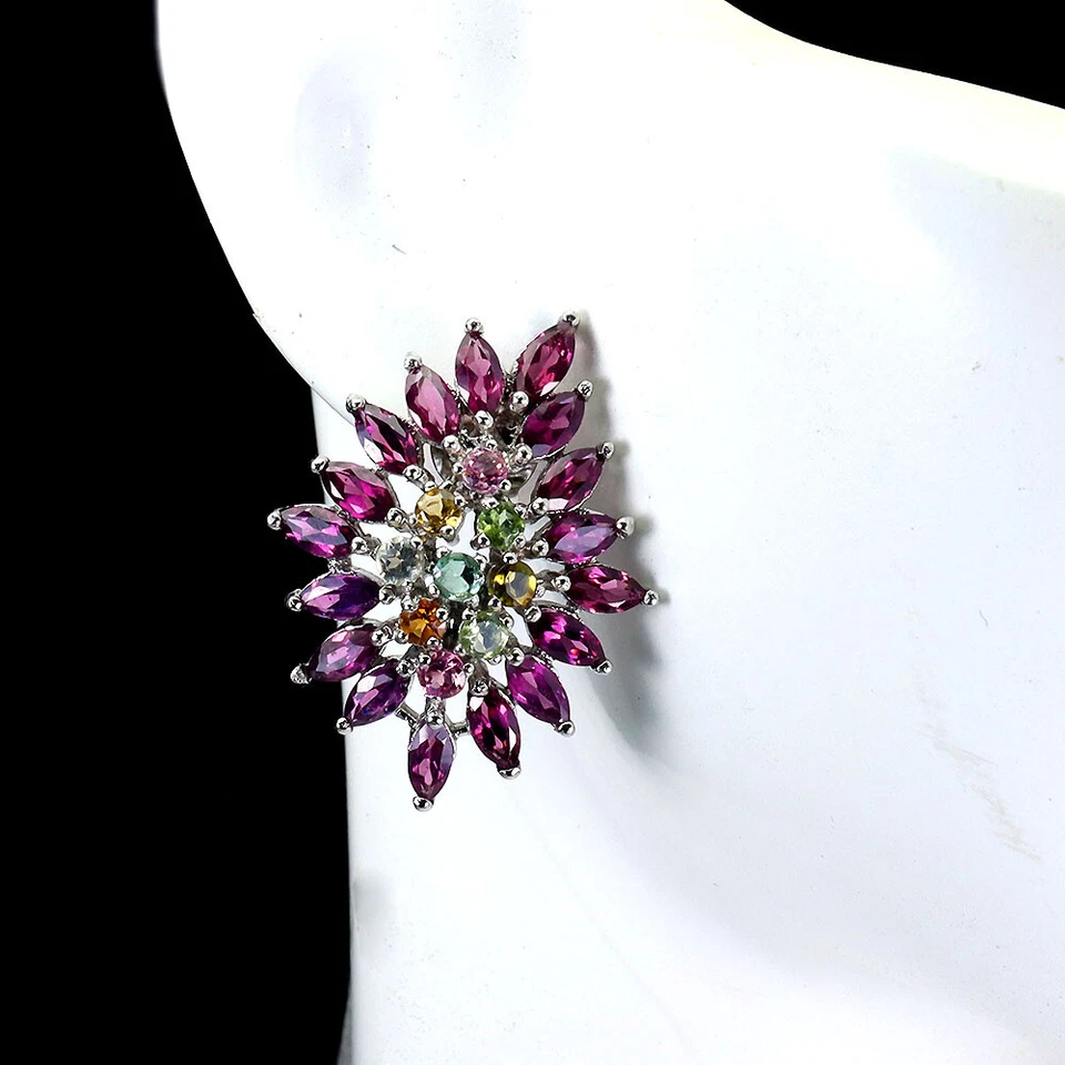 Brincos de prata esterlina 925 com pedras preciosas turmalina turmalina marquesa - Imagem 3 de 4