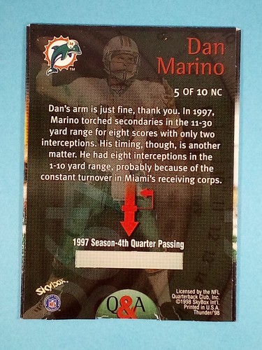 1998 Skybox Thunder Number Crushers Dan Marino Miami Dolphins #5 ๐ - Picture 2 of 2