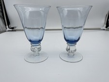  Clear Footed- Light Blue Crystal Glass Tumbler SET of 2 - EUC. 6 7/8