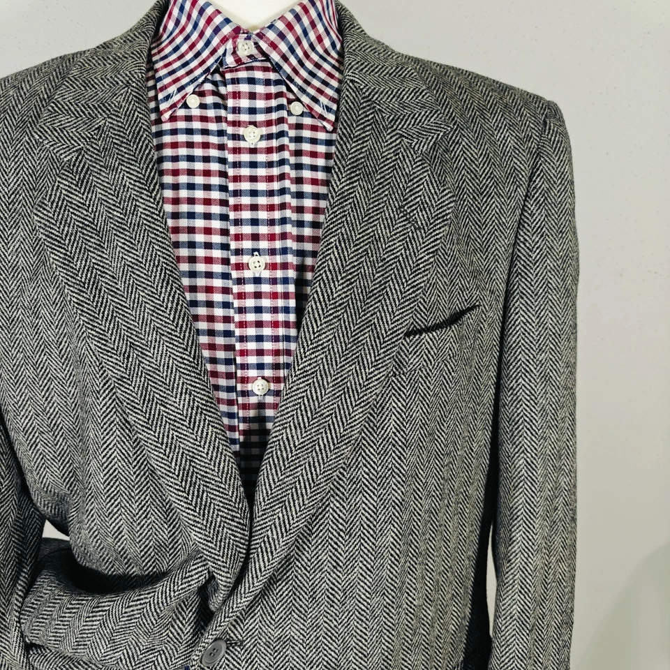 Monsieur Adolfo Мужская Твидовый Sport пальто блейзер две кнопки серый елочка 46L - Изображение 4 из 4