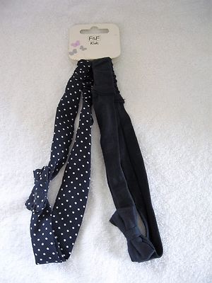 F F Hair Accessory Set Plain Nav Bow White Spot Bow Pk2 Elastic