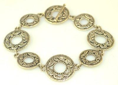 CAROLYN POLLACK RELIOS STERLING SILVER ORNATE FLAT CIRCLE BRACELET TOGGLE CLASP