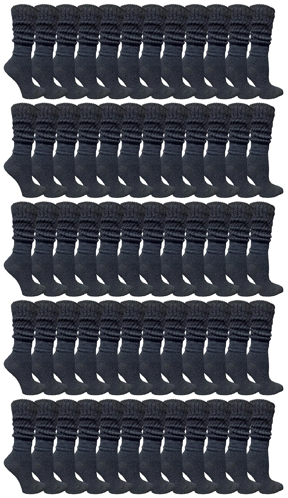 60 Pack Womens Cotton Slouch Socks, Womans Knee High Boot Socks (Black)