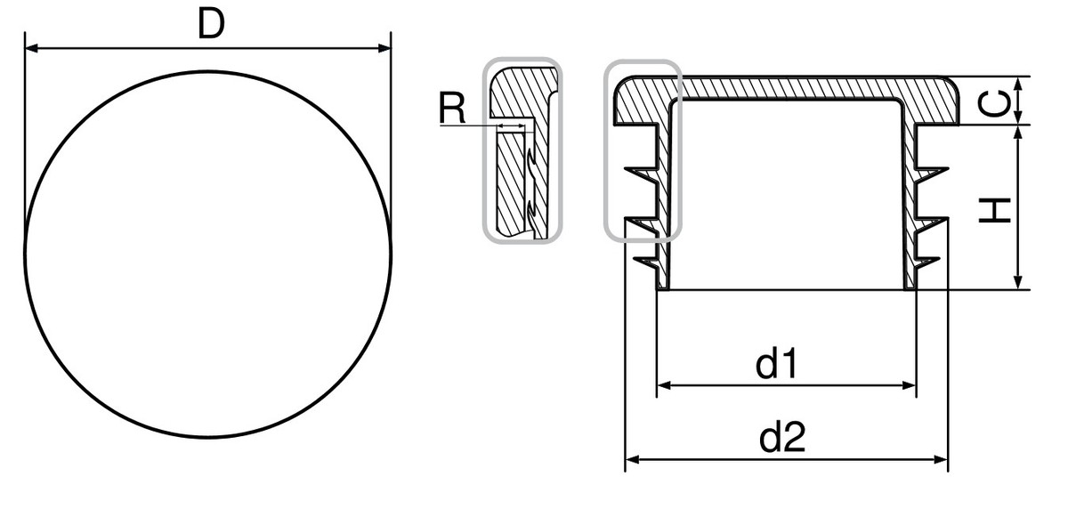 34mm / WS:1-2,5mm Lamellenstopfen rund PE schwarz, 2,66