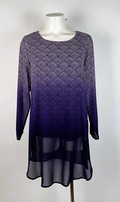 ALFANI Tunic Purple Ombre Flowy Loose-Fit Party tunic top long sleeves S