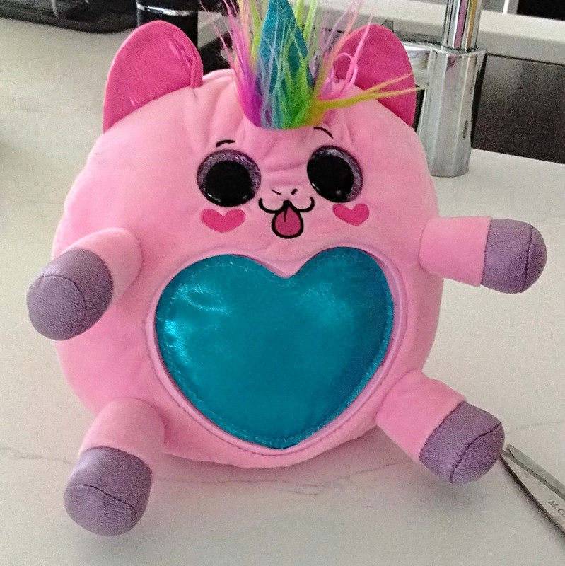 Pink Unicorn Plush with Rainbow Mane & Blue Heart Belly