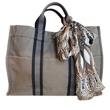 Hermes Toile Officier Fourre-Tout MM Canvas Tote Bag Gray