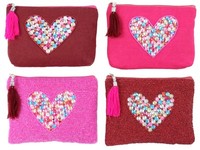 Furnaro 4Er-Set Kosmetiktaschen TäSchchen Schminktaschen Hearts Mit Perlen