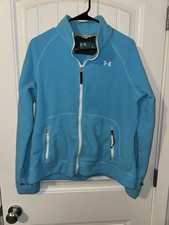 Under Armour Fleece Jacket Women's Blue Full Zip Logo Pockets Size Large