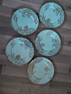 RARE COLOR 222 Fifth Peacock Garden Turquoise Dinner & 1 Salad Plates Lot 6. R5