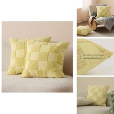 Double Stitch Boho Checkered Throw Pillow Covers 100 Cotton Lemon Yellow